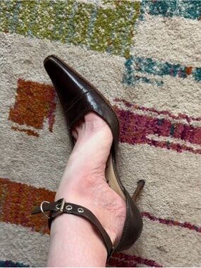 Prada Vintage 00’s Vacchetta Maine D’Orsay Dark Brown Leather Heels 35.5